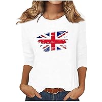 3/4 Length Sleeve Womens Tops 4th of July Shirts for Women Plus Size T Shirt Hawaiian Beach Round Neck Soft Tunic Tops