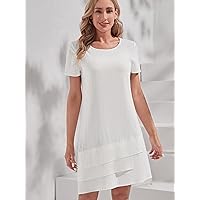 Women's Dress Solid Asymmetrical Hem Dress (Color : White, Size : Medium)