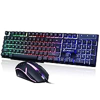 Mechanical Keyboard and Mouse Combo RGB Gaming 104 Keys Blue Switches Wired USB Keyboards,Programmable Gaming Mouse for Computer Desktop White(black)