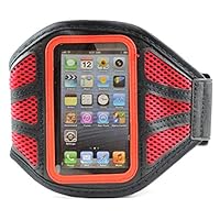 Armband Pouch Case for Apple iPhone 4, Adjustable Stretchable Fastening Slim Lightweight Water Resistant Washable Mesh Reflective Edge Armband for Sports Running Gym, Red