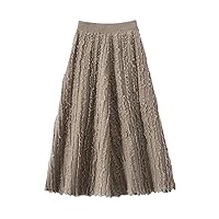 Women Knitted Skirt High Waist Solid Mid Length A-Line Skirt