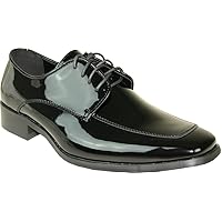 VANGELO Men Tuxedo Shoe TUX-7 Two-Tone Color Fashion Moc Toe with Wrinkle Free Material Black&White Patent