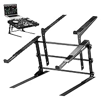 Portable Dual Laptop Stand - Standing Table with Adjustable Height, Ergonomic Design & Anti-Slip Prongs for DJ Mixer, Sound Equipment, Workstation, Gaming & Home Use - PLPTS38, Black