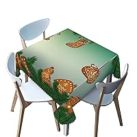 Christmas Square Tablecloth,Fir leaves Gingerbread decorations Print pattern,Stain Wrinkle Resistant Reusable Washable Print Square tablecloths,for festival celebrate Events Decor,green,52 x 52 Inch