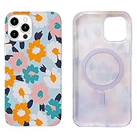 Magnetic Case for iPhone 12 and iPhone 12 Pro 6.1 inch Compatible with MagSafe Charging Soft TPU Bumper Slim Shockproof Protective Cute Cover with Screen Protector (Abstract Green Pink Flowers)