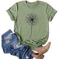 Spring Tops Womens 2024 Trendy Casual Graphic Tees Shirts Summer Fashion Short Sleeve Dandelion Tshirts Blouses Green XL