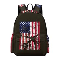 USA Airplane Flag Durable Backpack Lightweight Bag with Main Compartment and Pockets Casual Travel Laptop Daypack