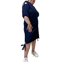Plus Size Casual Summer Dress,%100 Cotton,Breathable Fabric,Relax and Healthy,Navy Blue, Size-12