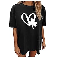 Womens St. Patrick's Day Short Sleeve Summer O Neck Shirts Casual Tunic Tops Printed Tees Loose T-Shirt Blouse