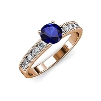 Blue Sapphire & Diamond 1.65 ctw Women Milgrain Engagement Ring 14K Gold
