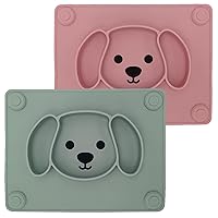 Suction Plates for Baby,Toddler Plates with Suction,Silicone Divided Kids Placemat Fits Most Highchair Trays,2 Pack (Light Pink & Pea Green)