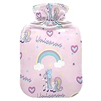 Hot Water Bottles with Cover Rainbow Unicorn Cute Hot Water Bag for Pain Relief, Pregnant Women, Hot Water Bed Warmer 2 Liter