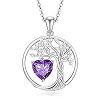 AINUOSHI Mothers Day Gifts Tree of life Birthstone necklace for women Sterling Silver Tree Jewelry Pendant Birthstone Necklace Natural or Created Gemstone Fine Jewelry Anniversary Birthday Gifts for Wife Mom Daughter Her