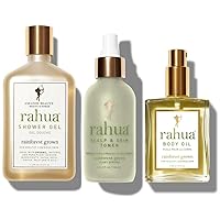 Rahua Shower Gel, 9.3 Fl Oz, Body Oil 2 Fl Oz, with Omega-3 and Omega-9 Fatty Acids, Scalp & Skin Toner 4.2 Fl Oz, Scalp Hydrating Toner. Best for All hair types.