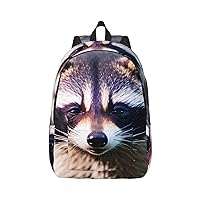 Little Raccoon Face 1 Print Canvas Laptop Backpack Outdoor Casual Travel Bag School Daypack Book Bag For Men Women