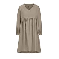 Oversized Cotton Linen Tunic Tops Women Lantern Long Sleeve V Neck Babaydoll Shirts Casual Loose Fit Flowy Blouses