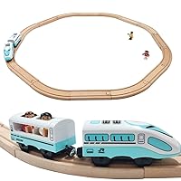 Wooden Train Track Set with Battery Operated Train Toys High Speed for Toddlers 3 4 5 6 Year Old Boys Kids Christmas Train Magnetic Couplings City Vehicle with Figures(Without Battery)