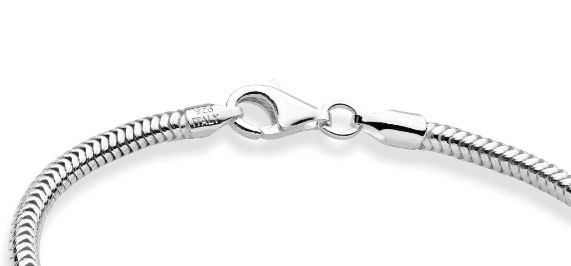 Miabella Solid 925 Sterling Silver Italian 3mm Snake Chain Bracelet for Women Men Teen Girls, Charm Bracelet, Made in Italy