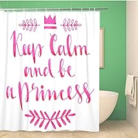 Bathroom Shower Curtain Pink Girly Keep Calm and Be Princess Lettering Watercolor 66x72 inches Waterproof Bath Curtain Set with Hooks