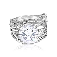 JEAN RACHEL JEWELRY 925 Sterling Silver Ring With A White Round Cubic Zirconia CZ Prong, Hypoallergenic, Nickel and Lead-free, Artisan Handcrafted Designer collection, Made In Israel