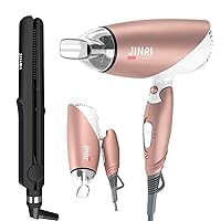 3 in 1 Hair Straightener Brush & 1875W Travel Hair Dryer with Dual Voltage， | Heated Hair Straightening Brush Flat Iron for Smooth, Anti Frizz Hair | 1875W Compact Hair Dryer with Folding Handle