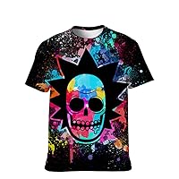 Mens Funny-Tees Cool-Graphic T-Shirt Novelty-Vintage Short-Sleeve Color Skull Hip Hop: Boys Lightweight Tops Teenagers Gifts