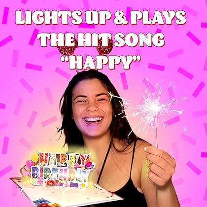100 GREETINGS Lights & Music Pop Up Happy Birthday Card – Plays Hit Song 'Happy' – Pop Up Birthday Card for Wife, Girlfriend, Mom - Pop Up Birthday Cards for Women – Musical Birthday Cards
