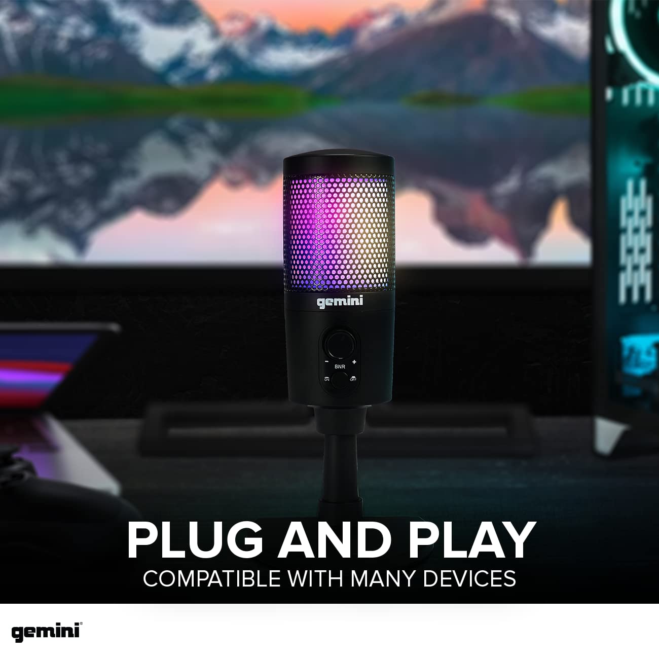 Gemini Sound GSM-100 USB Mic w/LED Lighting - Perfect for Streaming, Gaming & Podcasting - Plug-and-Play - Cardioid Polar Pattern & Noise Reduction
