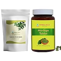 HERBAL HILLS Neem Leaf Powder and Moringa Tablets Shigru Pack of 2 Combo