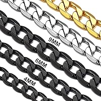 Cuban Link Curb Chain Necklace for Men Women, Silver Tone/Black/18K Gold Plated Figaro Square Box Chains for Men, Mens Necklace Chains Stainless Steel Mens Chain 4/6/9 MM 18