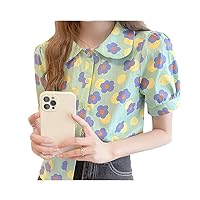 Shirts Women Print All-Match Sweet Retro Cozy Summer Thin Young Casual College Chic Streetwear
