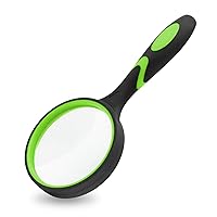 MJIYA Magnifying Glass, 8X Handheld Reading Magnifier for Kids and Seniors, Non-Scratch Quality Glass Lens, Shatterproof Design (75mm, Green)