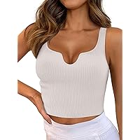 REORIA Women’s Ribbed Cropped Tank Tops 2024 Summer Going Out Sleeveless Square Neck Sexy Slim Fitted Basic Knit Shirts