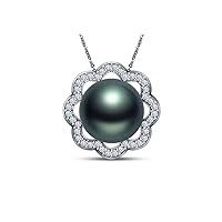 9 mm Tahitian Cultured Pearl and 0.15 Carat Total Weight Diamond Accent Pendant in 14KT White Gold
