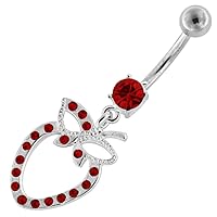 Fancy Cut Out Strawberry Dangling 925 Sterling Silver with Stainless Steel Navel Button Ring