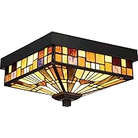 Quoizel TFIK1611VA Inglenook Outdoor Tiffany Mission Flush Mount Ceiling Lighting, 2-Light, 120 Watts, Valiant Bronze (6