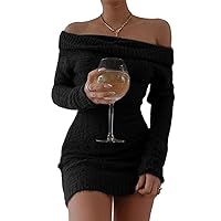 Women's 2023 Fall Winter Off Shoulder Bodycon Sweater Dress Sexy Pullover Party Club Dresses