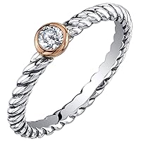 PEORA Sterling Silver Stackable Ring in Natural, Created and Simulated Gemstones, Cable Rope Band for Women 2.1mm Sizes 5 to 9