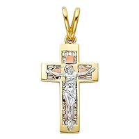 Solid 14k Yellow White Rose Gold Jesus Cross Pendant CZ Crucifix Charm Christ Religious Fancy 24 x 37 mm