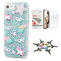 STENES Bling Case Compatible with iPhone 15 Pro Max Case - Stylish - 3D Handmade [Sparkle Series] Unicorn Bowknot Design Cover with Screen Protector [2 Pack] - Pink