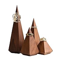 4pcs Walnut Jewelry Ring Display for Selling, Wood Ring Cone Holders, Retail Jewelry Ring Storage Organizer, Perfect Online Business Photo Shoot Room Decoration【Walnut Pyramid 4 pcs】