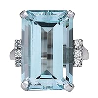 16.42 Carat Natural Blue Aquamarine and Diamond (F-G Color, VS1-VS2 Clarity) 14K White Gold Luxury Cocktail Ring for Women Exclusively Handcrafted in USA