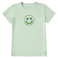 Life is Good Women's Short Sleeve Crusher Crew Neck Inkbrush Clover Smiley Face Graphic T-Shirt