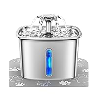 Veken Innovation Award Winner Stainless Steel Cat Water Fountain, 95oz/2.8L Automatic Pet Fountain Dog Water Dispenser with Replacement Filters & Silicone Mat for Cats, Dogs, Multiple Pets (Silver)