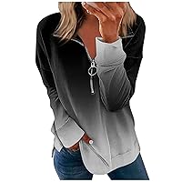 Women Gradient Pullover Oversized Quarter Zip Sweatshirts Lapel Long Sleeve Pullovers Fashion Daily Work Clothes
