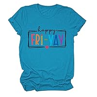Happy Fri-Yay Women's Shirt Casual Short Sleeve T-Shirt Cute Fun Print T-Shirt Colorful Friday