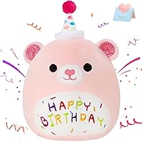 BSTAOFY 14'' Pink Happy Birthday Teddy Bear Plush Pillow Cute Birthday Bear Stuffed Animal for Toddler Girls, Birthday Party Decorations