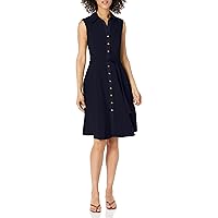 Sharagano Women's Sleeveless Button Front Shirt Dress with Sweep