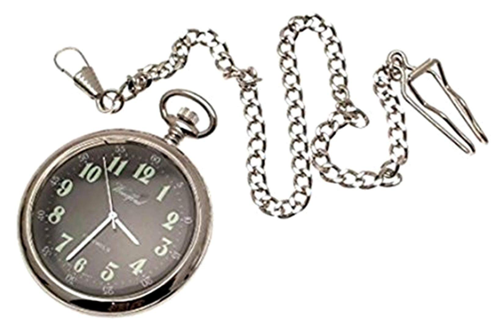 Reproduction WWI Style Mechanical Pocket Watch with Black face and Luminous Numbers
