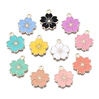 DanLingJewelry 100pcs Random Color Enamel Flower Charms Pendant Cherry Blossoms Charms for Women Girls Necklace Earring DIY Jewelry Accessories